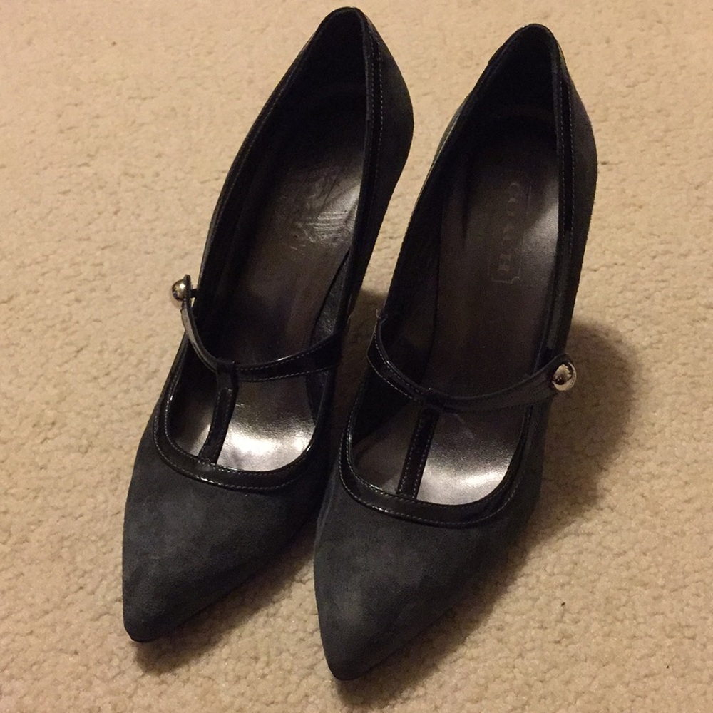 Coach Trinity Suede T-Strap Gray Pumps Size 7.5
